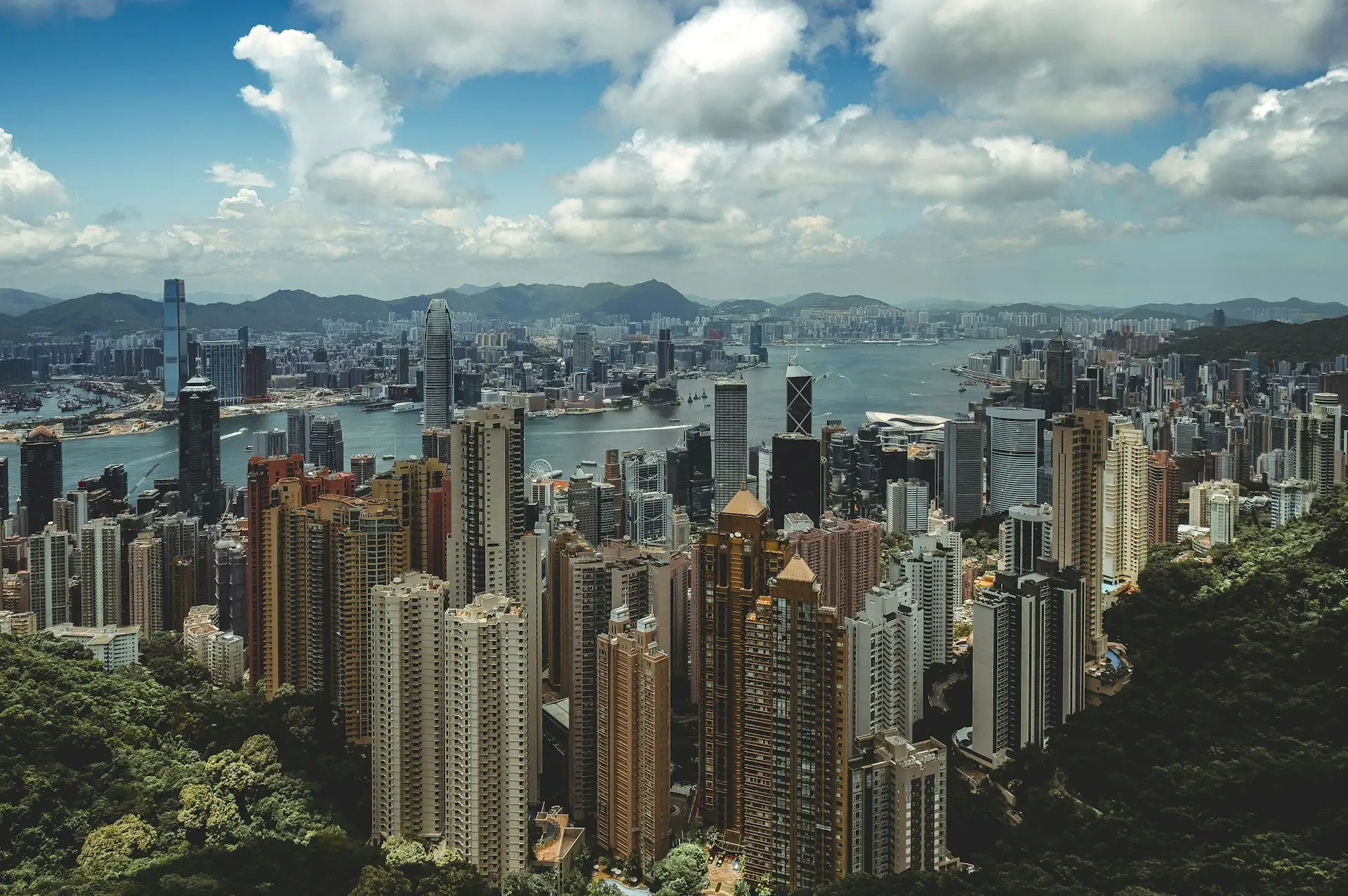 A view of victoria harbour in Hong Kong.